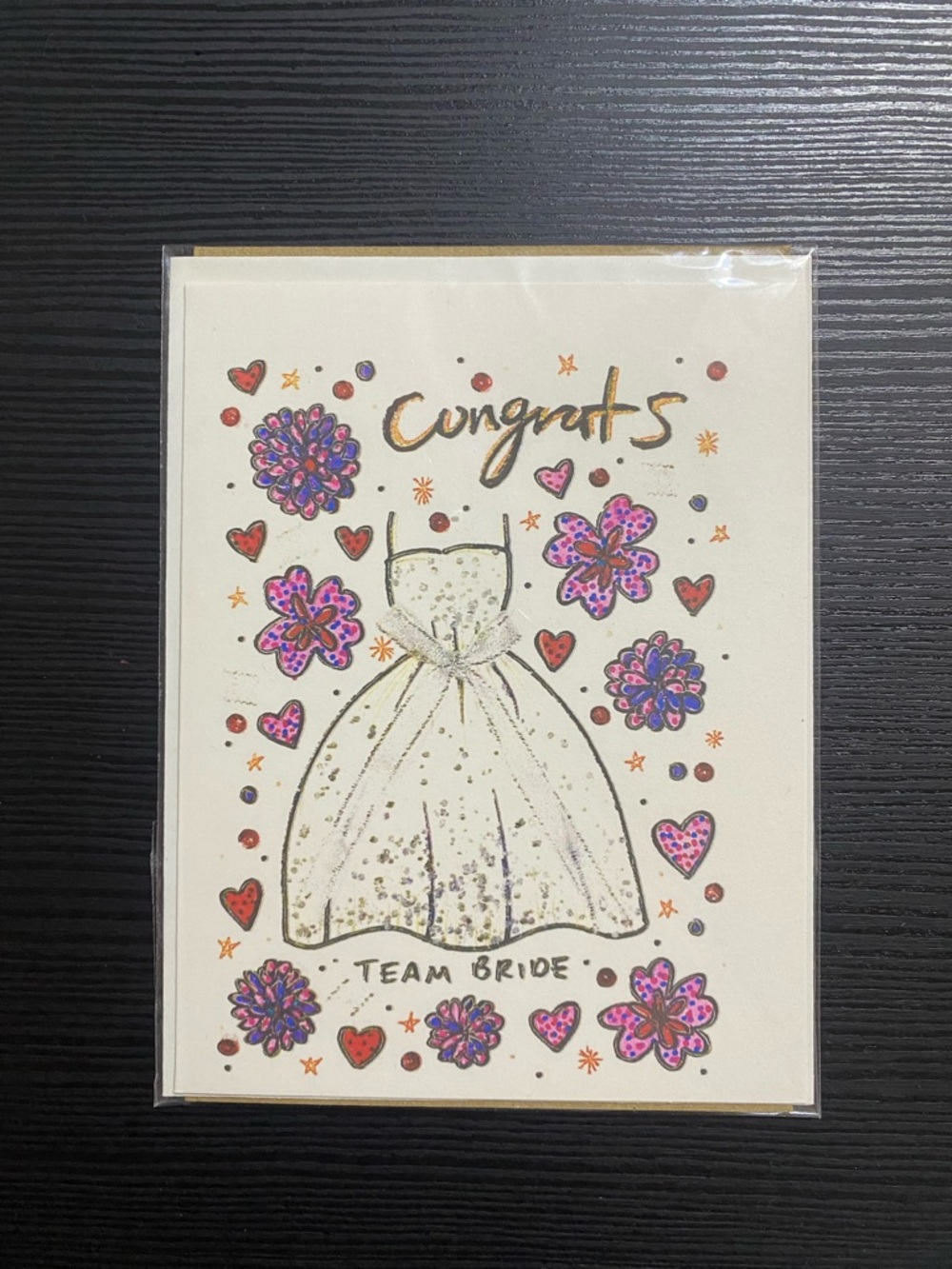 Congrats Team Bride Glitter Wedding Dress Greeting Card